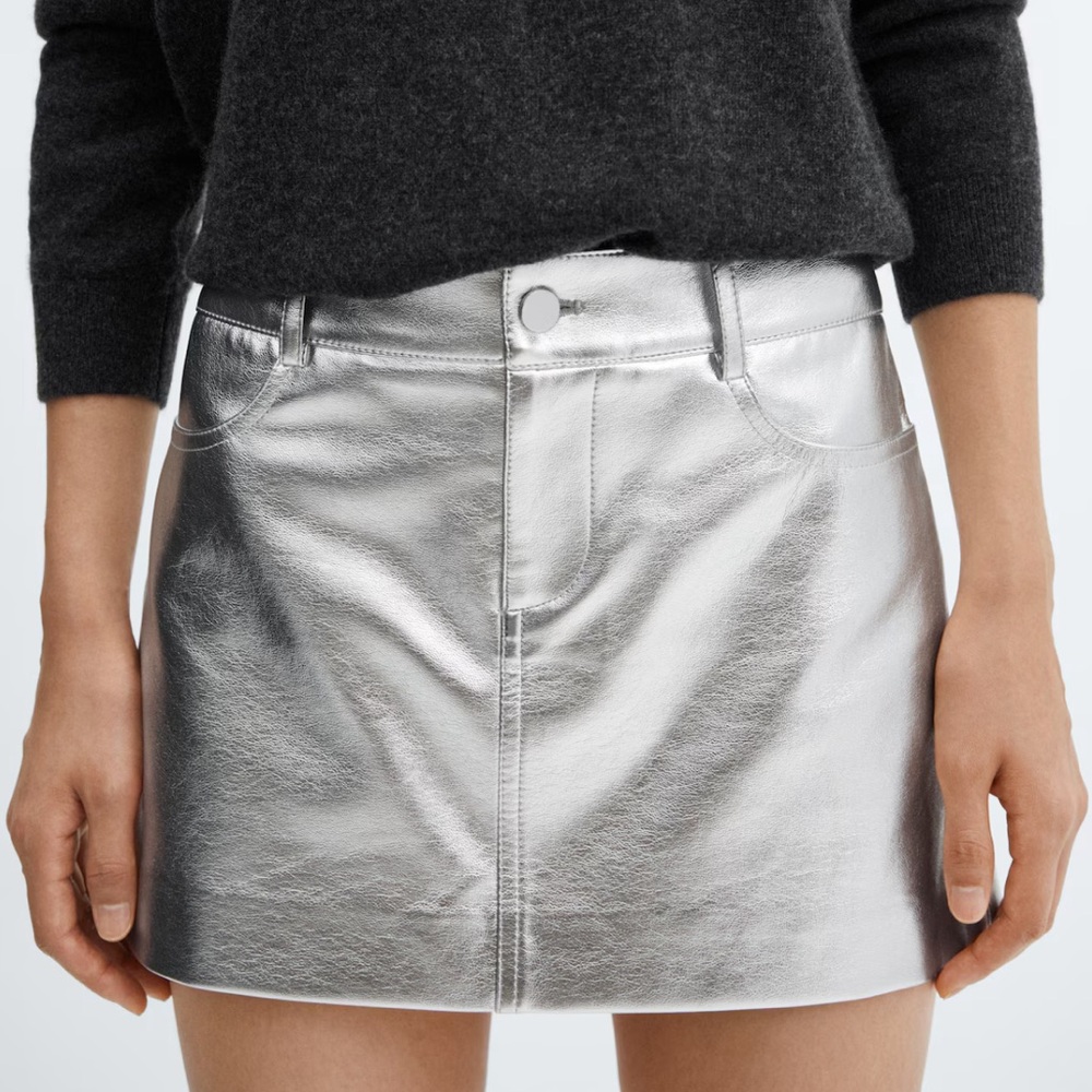 Mango Silver Metallic Mini Skirt